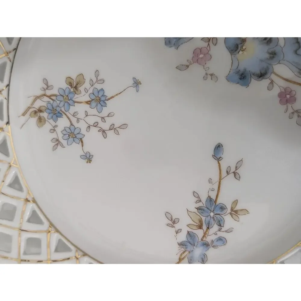 Antique Altrohla Austria Reticulated Plate Floral Gold Lattice Pierced